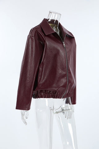 Chic Zip-Front Faux Leather Jacket