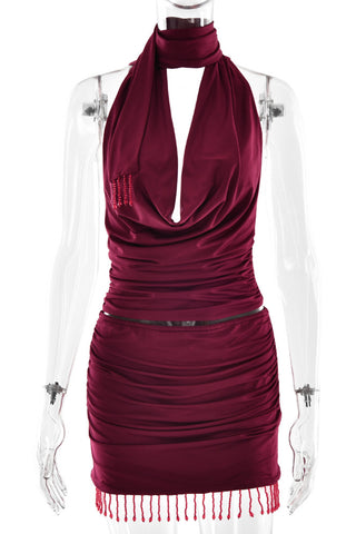 Ruched Skirt Set with Tassels