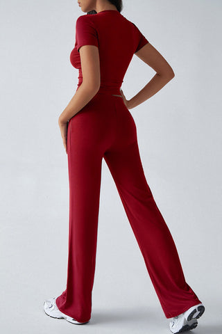 Short-Sleeve Crop Top and Pants Set