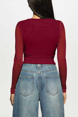 Embellished Sheer Sleeve Blouse