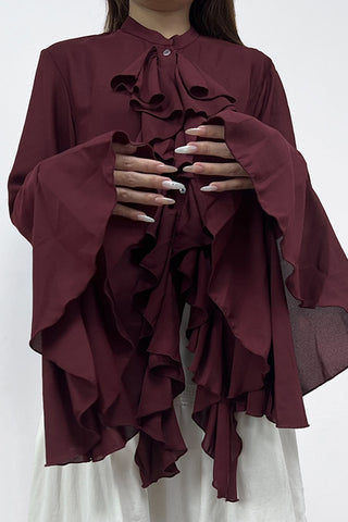 Ruffled Front Blouse with Flared Sleeves