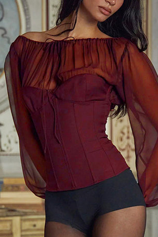 Sheer Sleeve Corset-Style Top