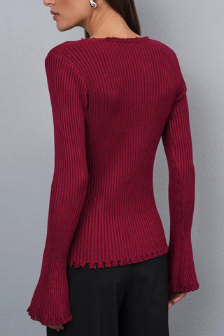 Button-Front Ribbed Cardigan