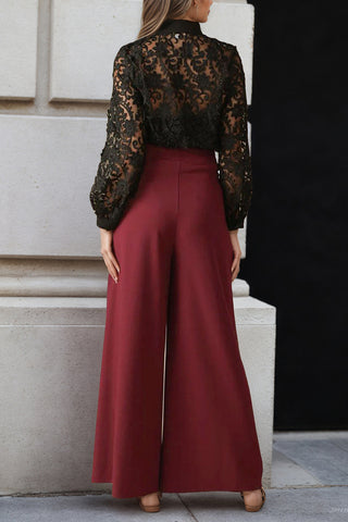 Wide-Leg Pleated Casual Pants