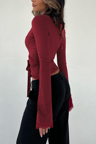 Wrap Tie Waist Long Sleeve Top