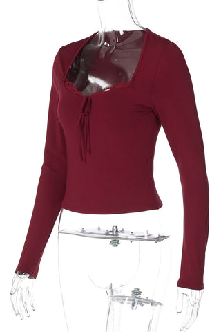 Elegant Lace Trim Long Sleeve Top