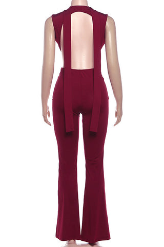 Plunge V-Neck Jumpsuit with Keyhole Detail