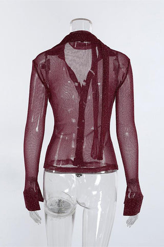 Sheer Button-Up Blouse with Choker