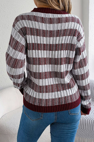 Striped Knit Sweater with Ribbed Trim