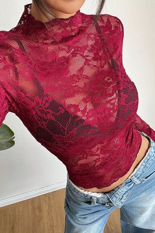 Sheer Lace Long Sleeve Blouse