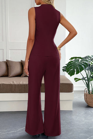 Chic Sleeveless Buttoned Pants Set