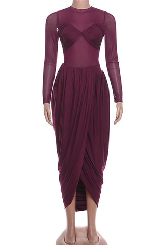Draped Long-Sleeve Evening Dress