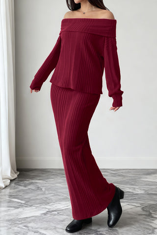 Off-Shoulder Knit Skirt Set