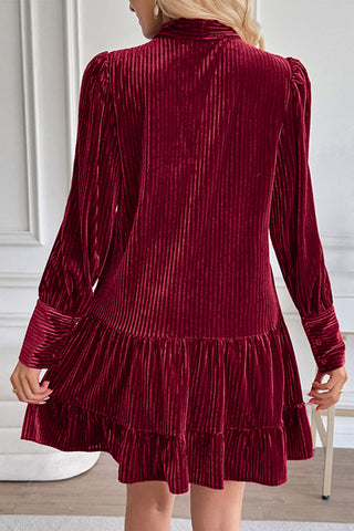 Bow-Tie Pleated Casual Dress
