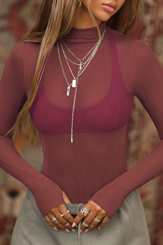 Sheer Long-Sleeve Mesh Blouse