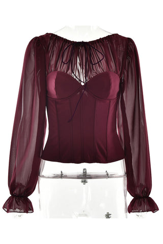 Sheer Sleeve Corset-Style Top