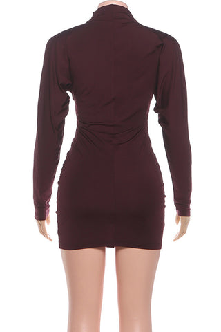 Ruched Long-Sleeve Evening Dress