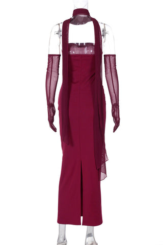 Strapless Evening Dress with Halter Neck