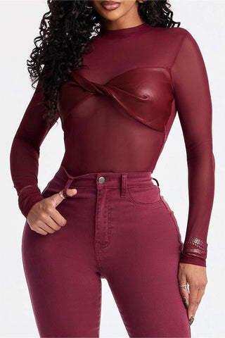 Long Sleeve Mesh Bodysuit with Bow
