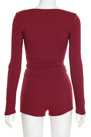 Square Neck Long-Sleeve and Shorts Set