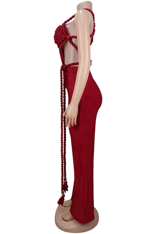 Elegant Tie-Front Jumpsuit with Rosette Accents
