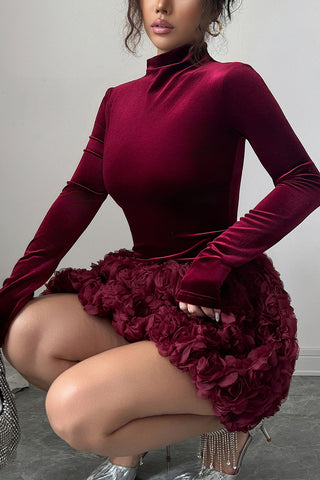 High-Neck Floral Evening Dress