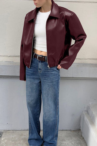 Chic Zip-Front Faux Leather Jacket