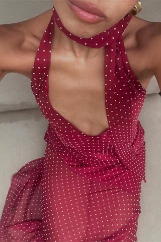 Halter Neck Polka Dot Maxi Dress