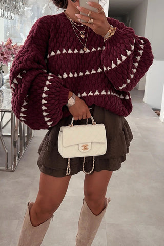 Textured Knit Sweater with Striped Accents