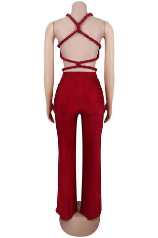 Elegant Tie-Front Jumpsuit with Rosette Accents