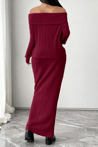Off-Shoulder Knit Skirt Set
