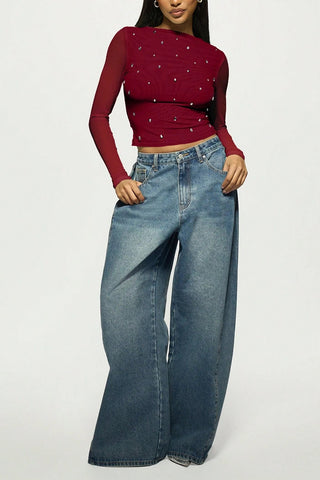 Embellished Sheer Sleeve Blouse