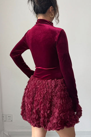 High-Neck Floral Evening Dress