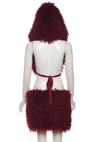 Fluffy Hooded Skirt Set