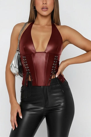 Lace-Up Halter Tank Top
