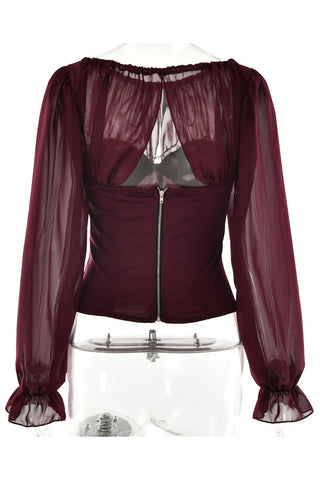Sheer Sleeve Corset-Style Top
