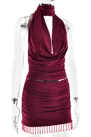 Ruched Skirt Set with Tassels