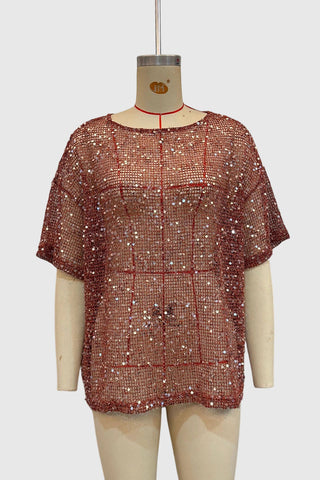 Sequined Mesh T-Shirt