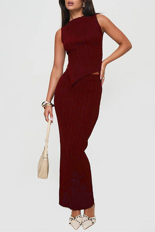 Asymmetrical Knit Top with Fitted Skirt Set