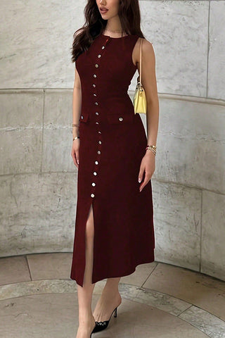Button-Front Midi Casual Dress