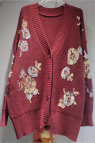 Sequin Embellished Button-Front Cardigan