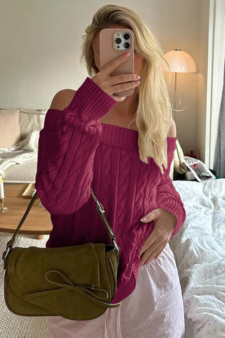 Off-Shoulder Cable Knit Sweater