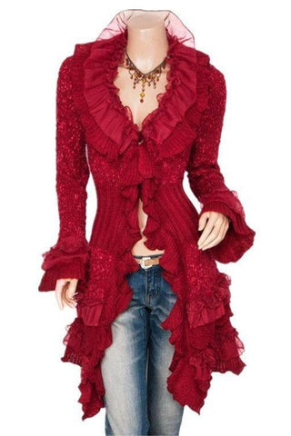 Ruffled Hem Cardigan with Flared Cuffs