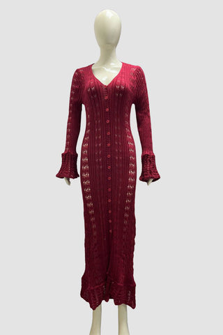 Buttoned Knit Lace Tunic Dress