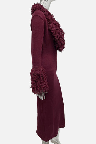 Fringed Collar Knit Midi Dress