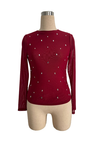 Embellished Sheer Sleeve Blouse