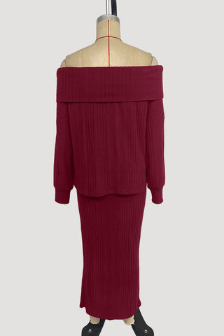 Off-Shoulder Knit Skirt Set