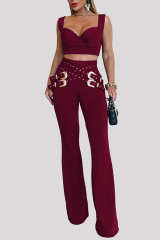 Belted Wide-Leg Casual Pants Set