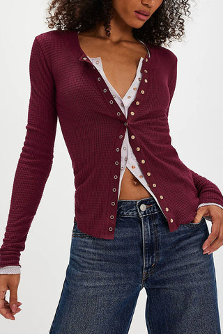 Snap-Button V-Neck Blouse