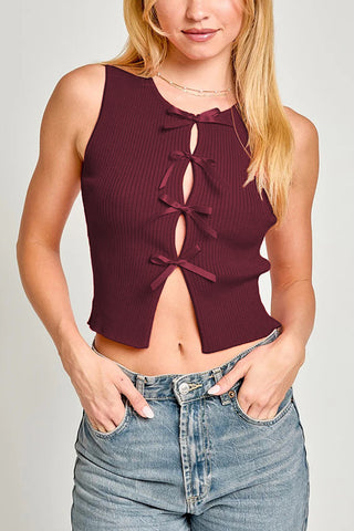 Lace-Up Ribbed Tank Top